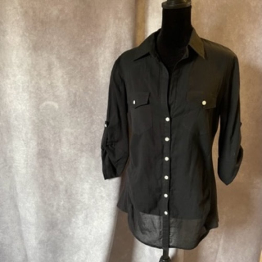 Max Studio Black Button-Down Top Size M